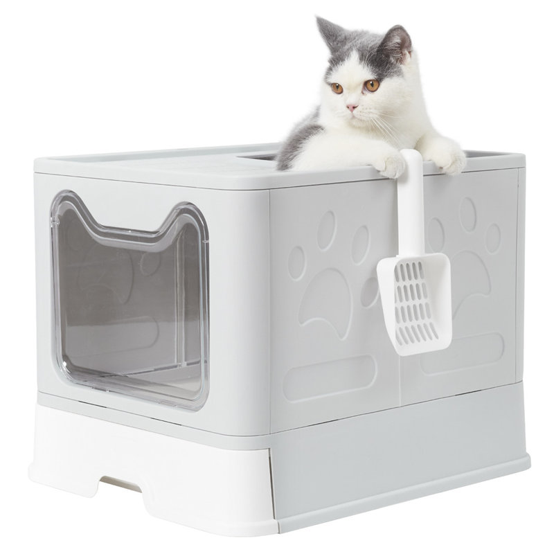 Tucker Murphy Pet Foldable Plastic Cat Litter Box Top Entry Type Anti Splashing With Lid Scoop Reviews Wayfair Canada